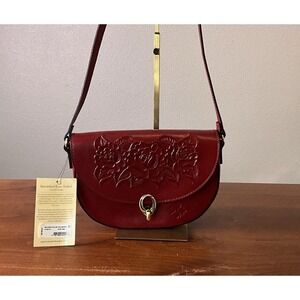 NWT Patricia Nash Rose Tooling Valledoria  Ruby Red Leather crossbody bag $159